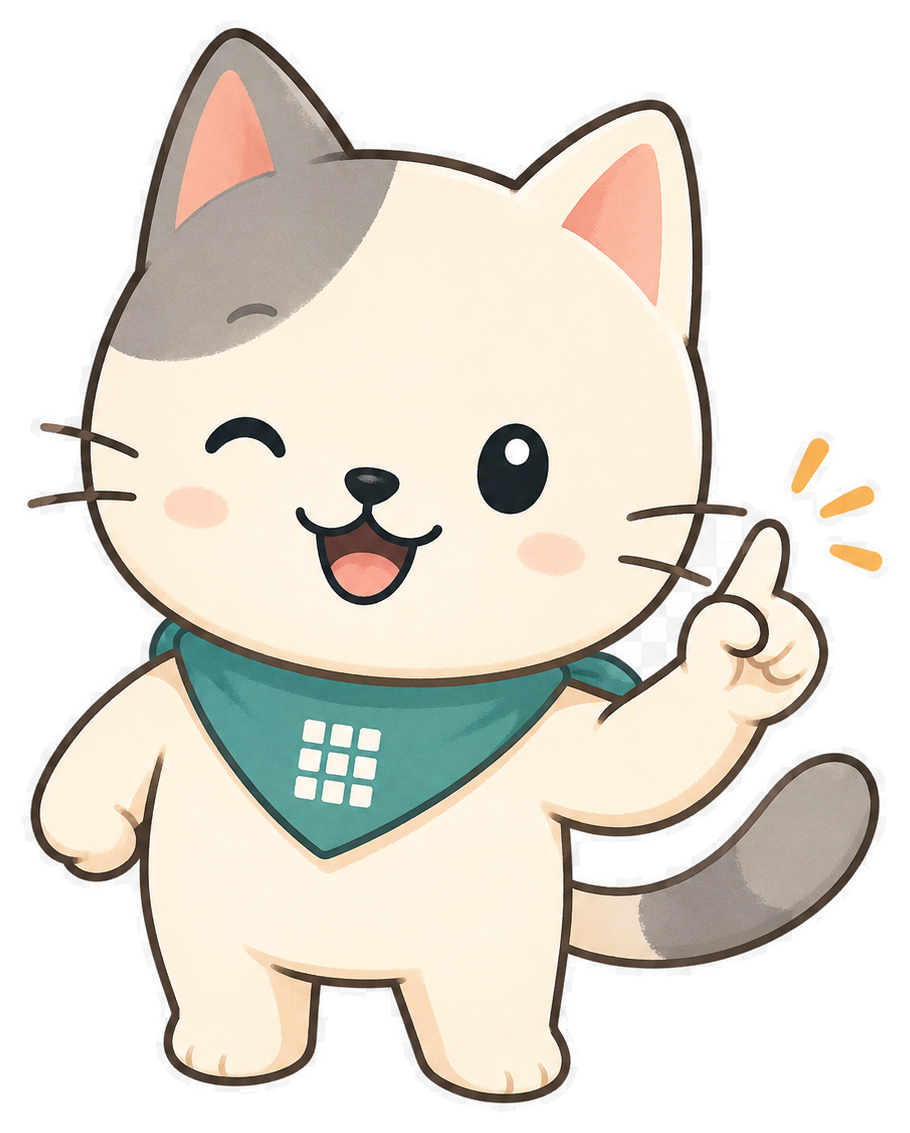 Cat mascot pointing at a puzzle tip