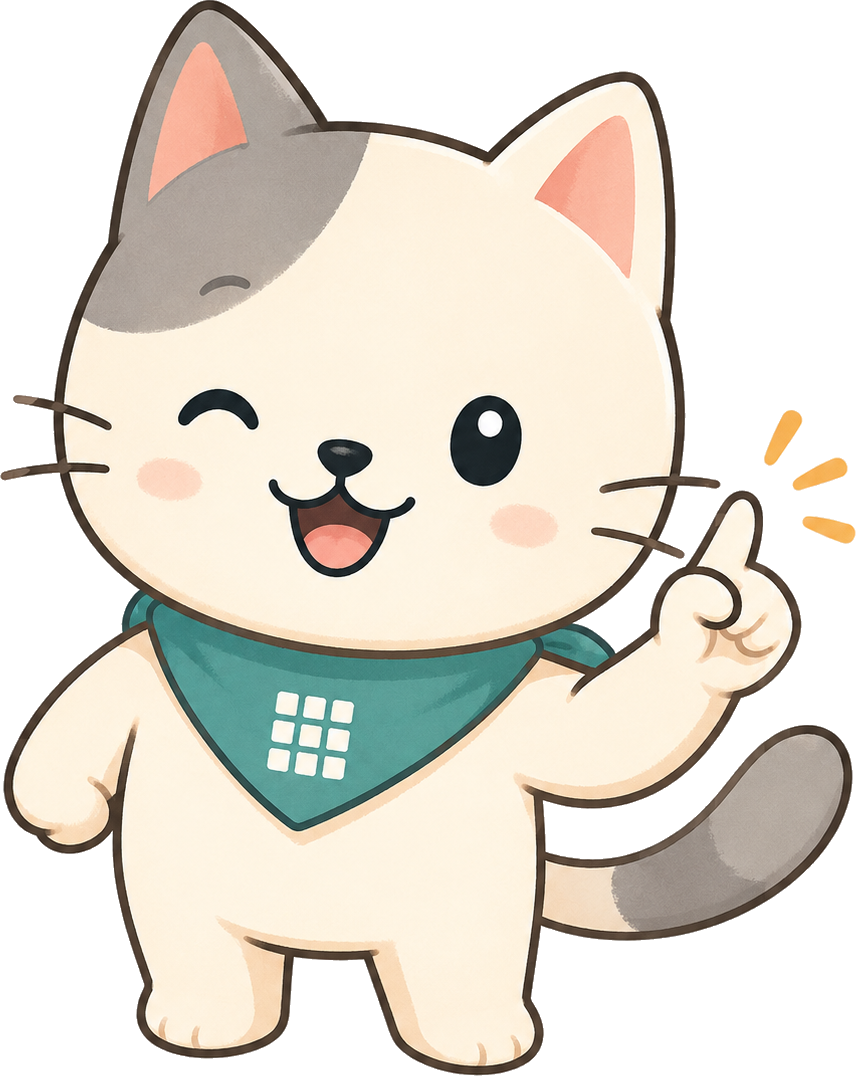 Winking cat helper giving a tip