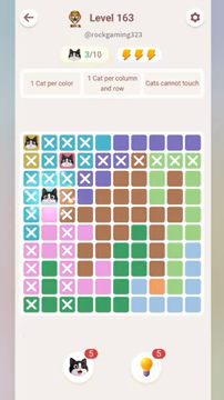 Meowdoku Level 163 step 3 screenshot showing the cat placement at B4 with 3 of 10 cats visible on the board.