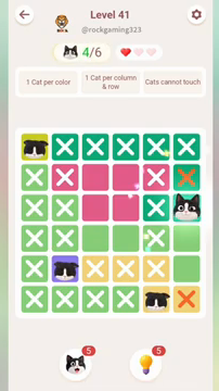 Meowdoku Level 41 step 4 screenshot showing the cat placement at F3 with 4 of 6 cats visible on the board.